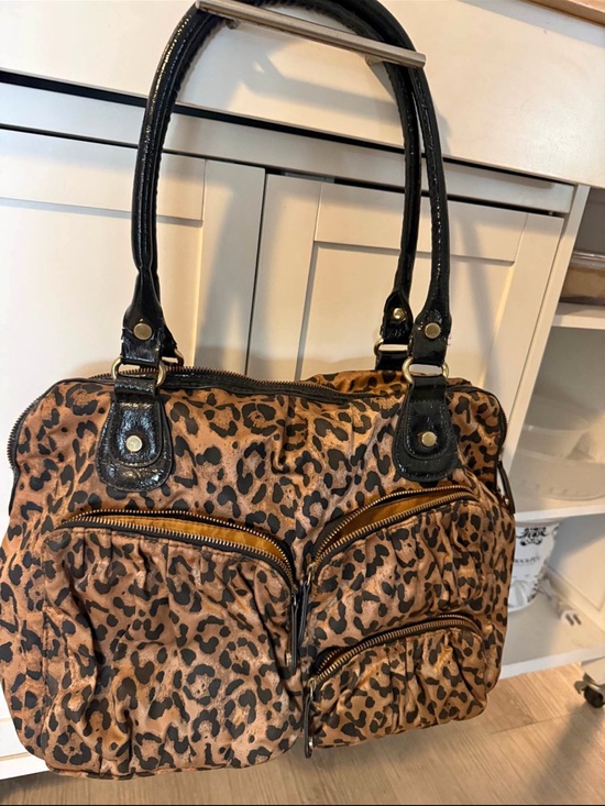 Handbags - Leopard Print Tote Bag with Black Handles